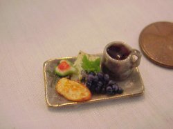 Single Porcelain tray w/wine, fig grapes and cheese