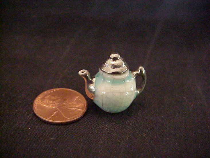 porcelain turquoise crackle teapot platinum handle - Click Image to Close