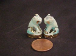Egyptian revival turquoise & gold dollhouse 2 lion dogs