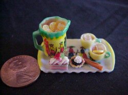 China painted French Quimper pitcher ice teat tray pastry cups