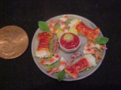 porcelain lobster tray with fimo lobster tails & shrimp