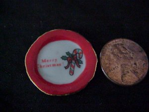 fancy porcelain Christmas plate candy cane