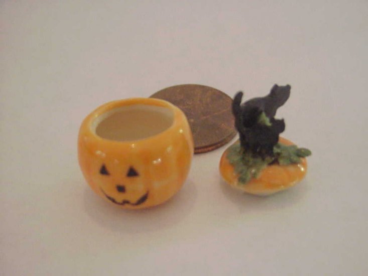 Halloween porcelain bowl black cat cover 3 - Click Image to Close