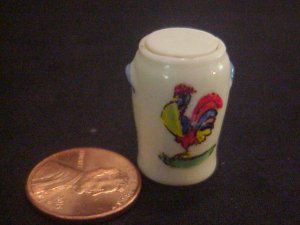 Porcelain china painted French Quimper covered jug rooster