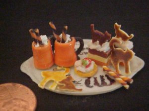 Halloween painted platter with 2 mugs & pastry