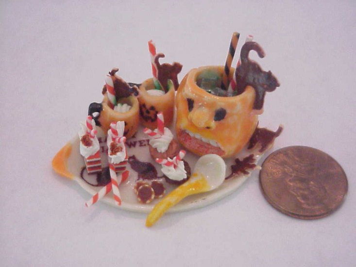 5 pc Halloween porcelain pumpkin punch & pastry set b - Click Image to Close