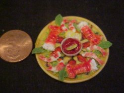 porcelain lobster tray with fimo lobster tails & shrimp 2