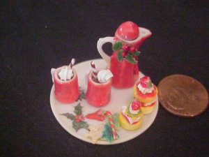 4pc Christmas Chocolate Pot set mugs and pastry