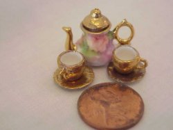 5pc pink roses porcelain tea set with 14K gold