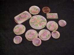12p all over pink rose porcelain dishes