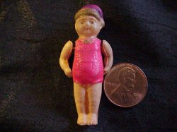 Paper thin 1 3/4" Celluloid Miniature Doll 1
