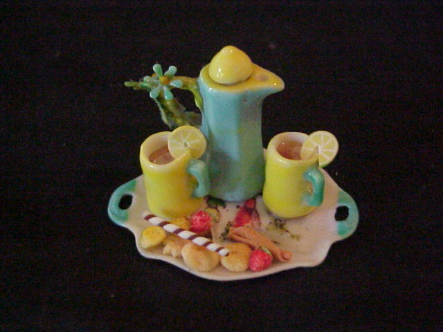 4pc porcelain flower chocolate pot set & cookies - Click Image to Close