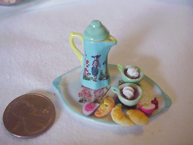 porcelain china painted Chocolate pot set w/ pastry - Click Image to Close