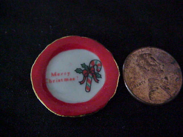 fancy porcelain Christmas plate candy cane - Click Image to Close